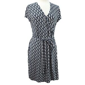 Brooks Brothers 346 Navy Novelty Sea Horse Print Summer Nautical Wrap Dress Sz M